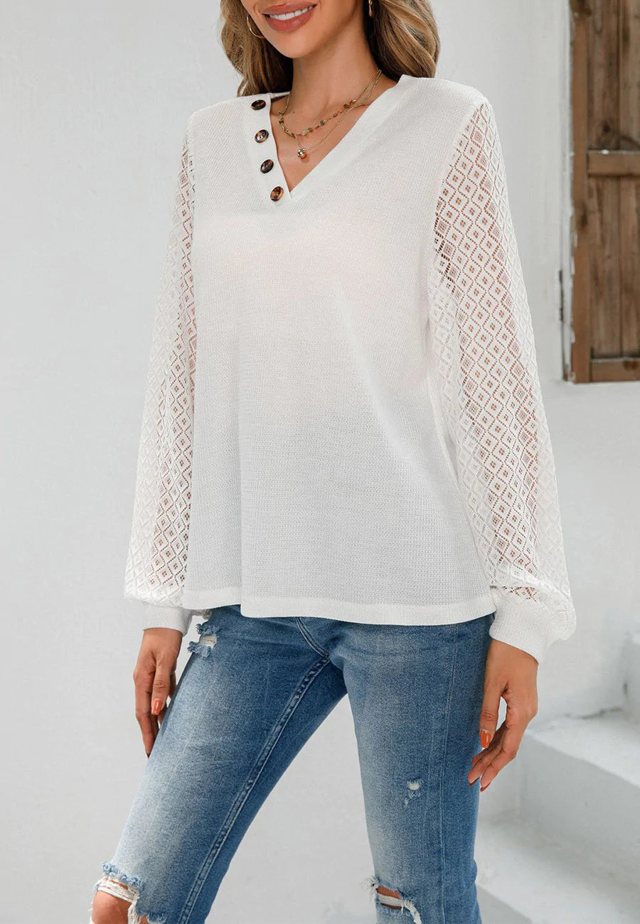 Geometric Mesh Long Sleeve Blouse