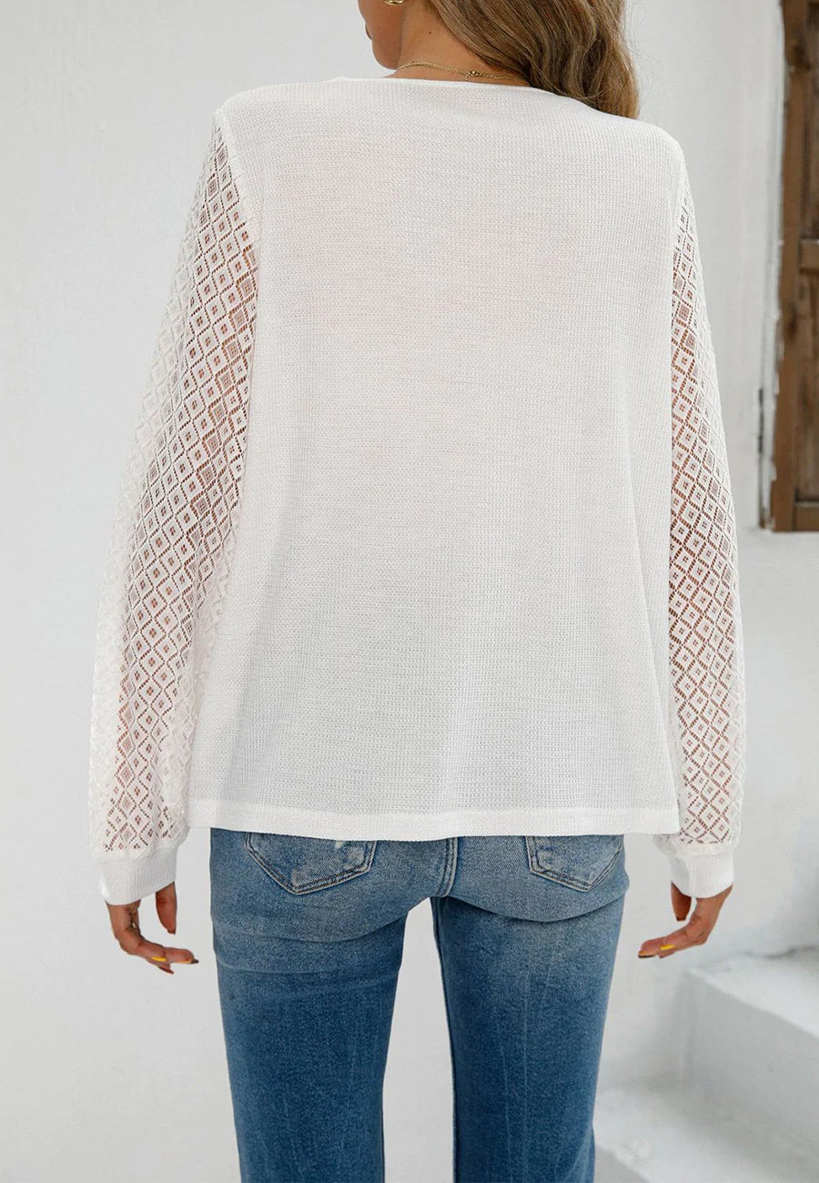 Geometric Mesh Long Sleeve Blouse