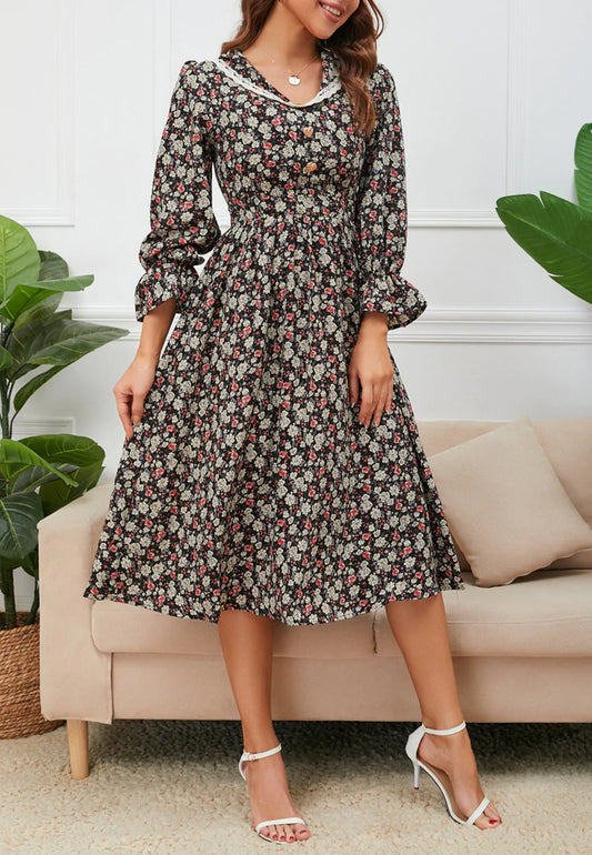Lace Trim Collar Floral Dress