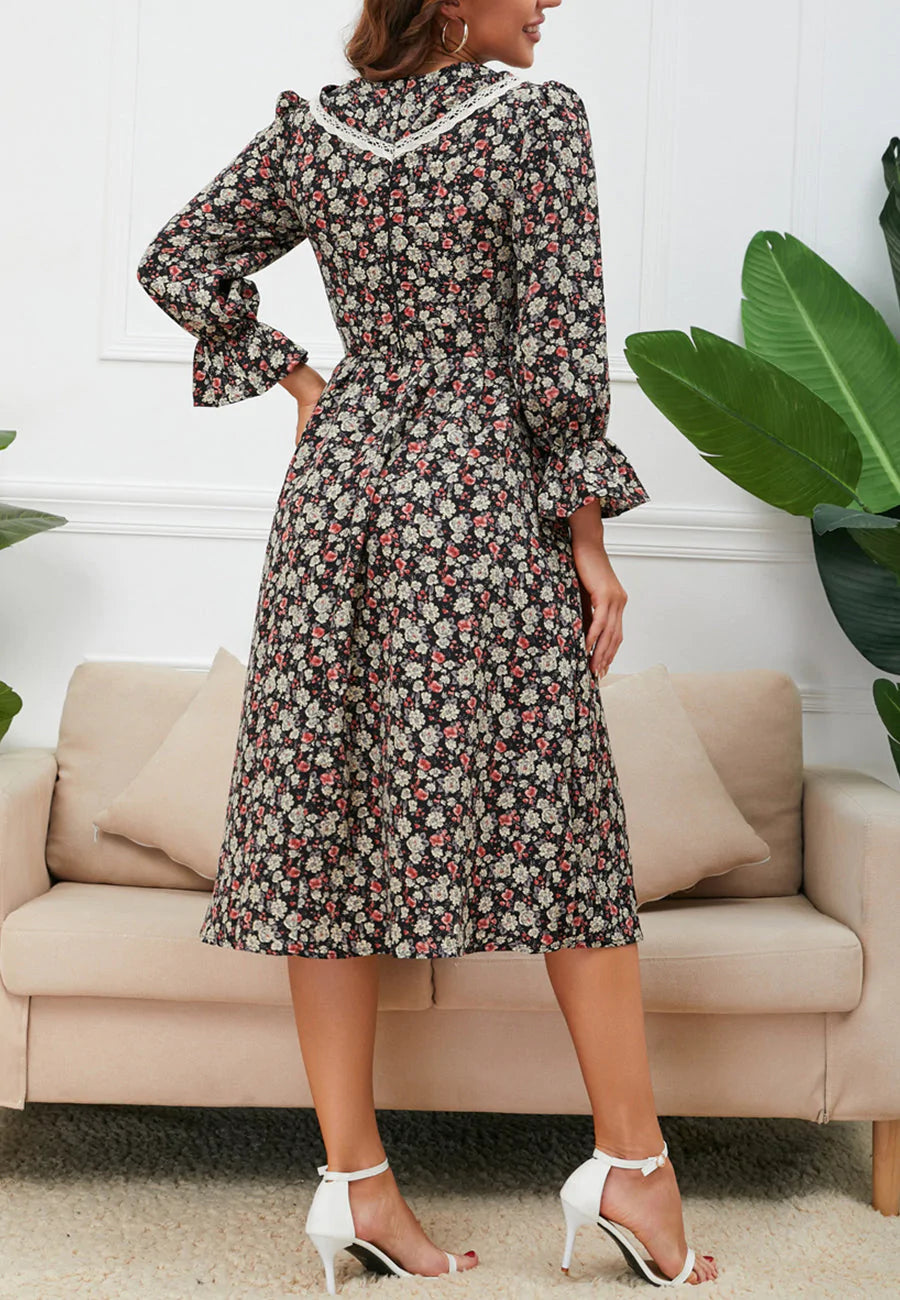 Lace Trim Collar Floral Dress
