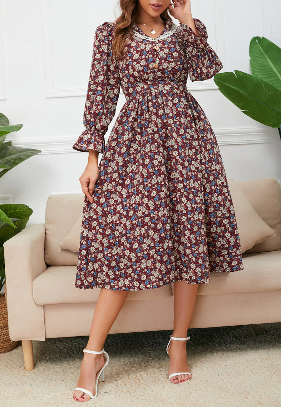 Lace Trim Collar Floral Dress