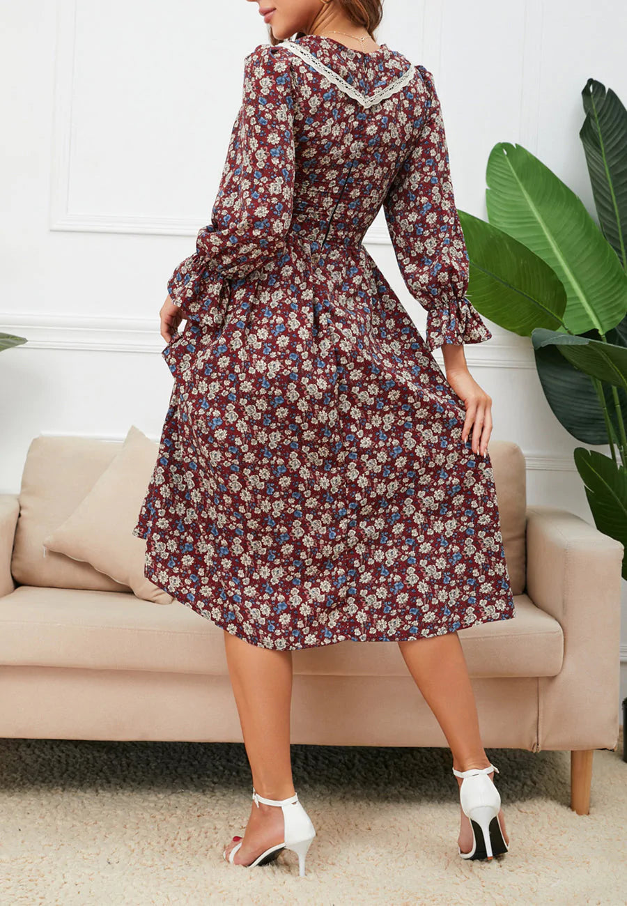 Lace Trim Collar Floral Dress
