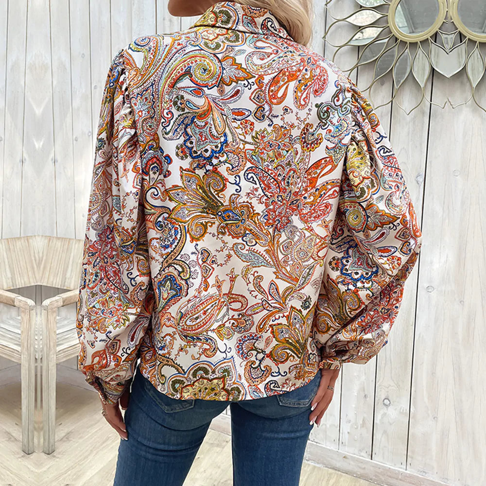 Paisley Print Bishop Sleeve Blouse