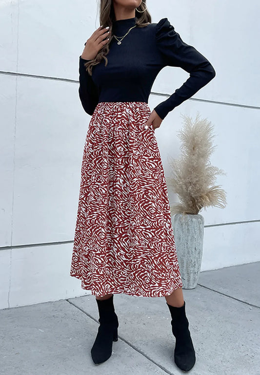 Two Tone Contrast Abstract Print Dress