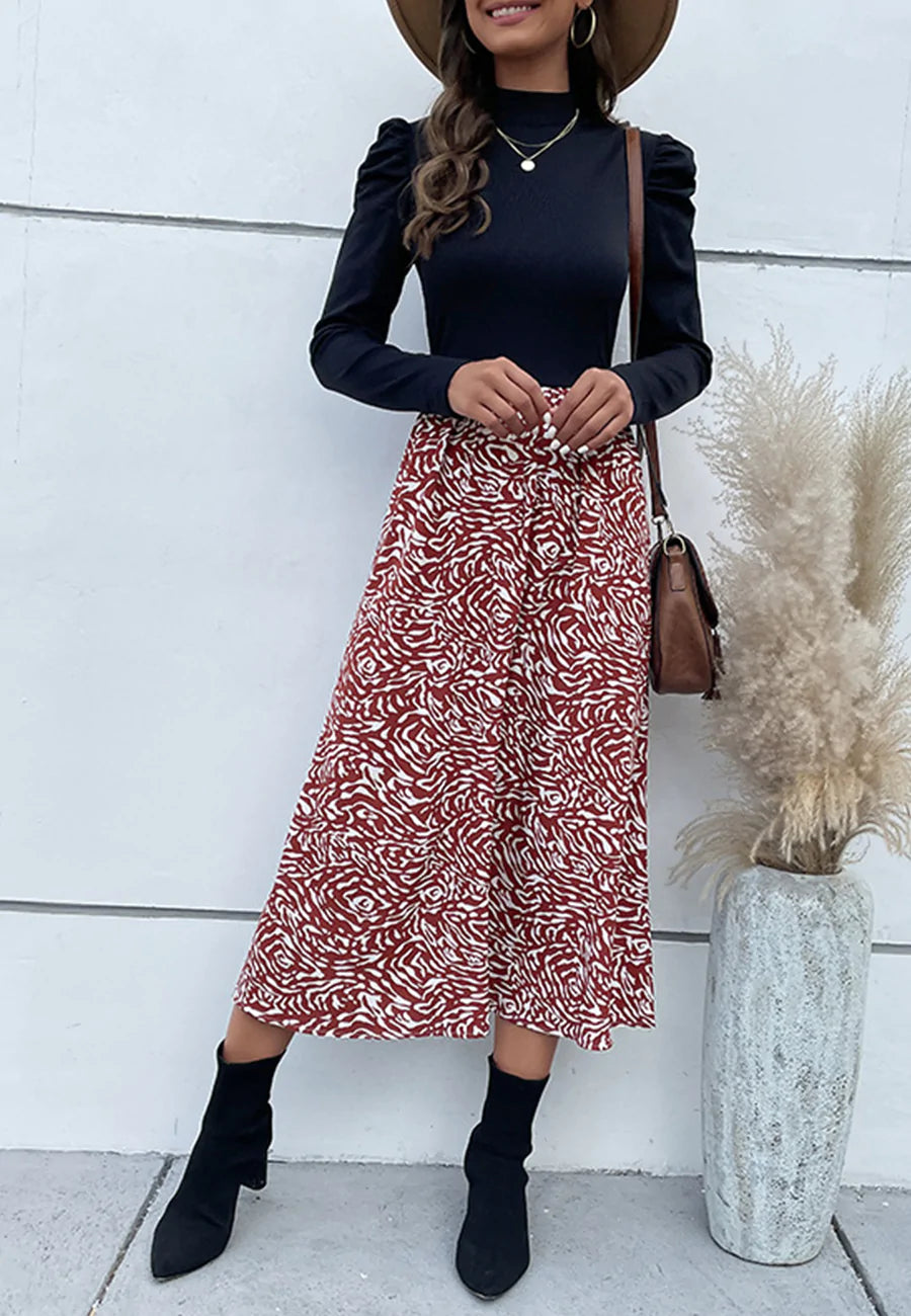Two Tone Contrast Abstract Print Dress