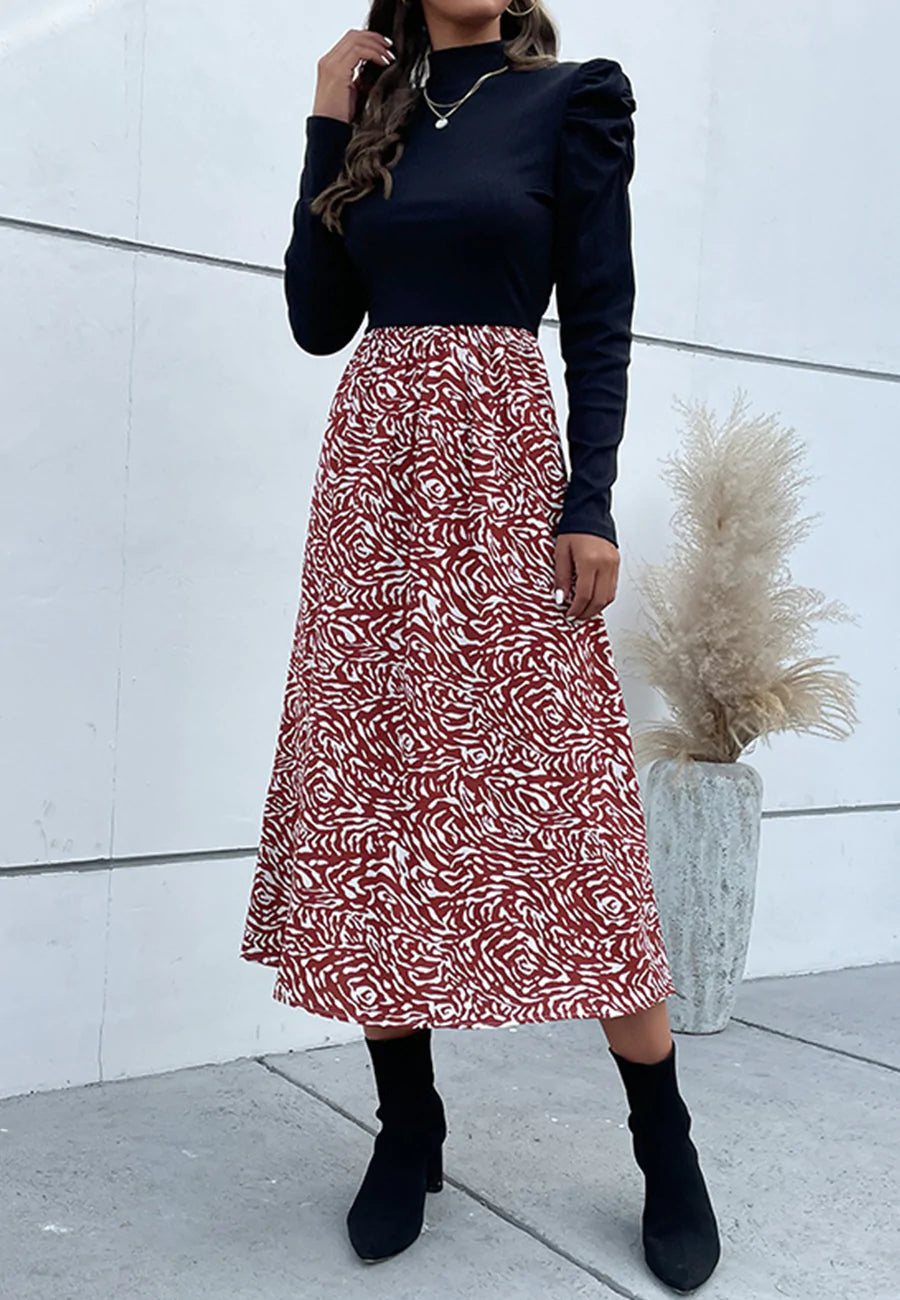 Two Tone Contrast Abstract Print Dress