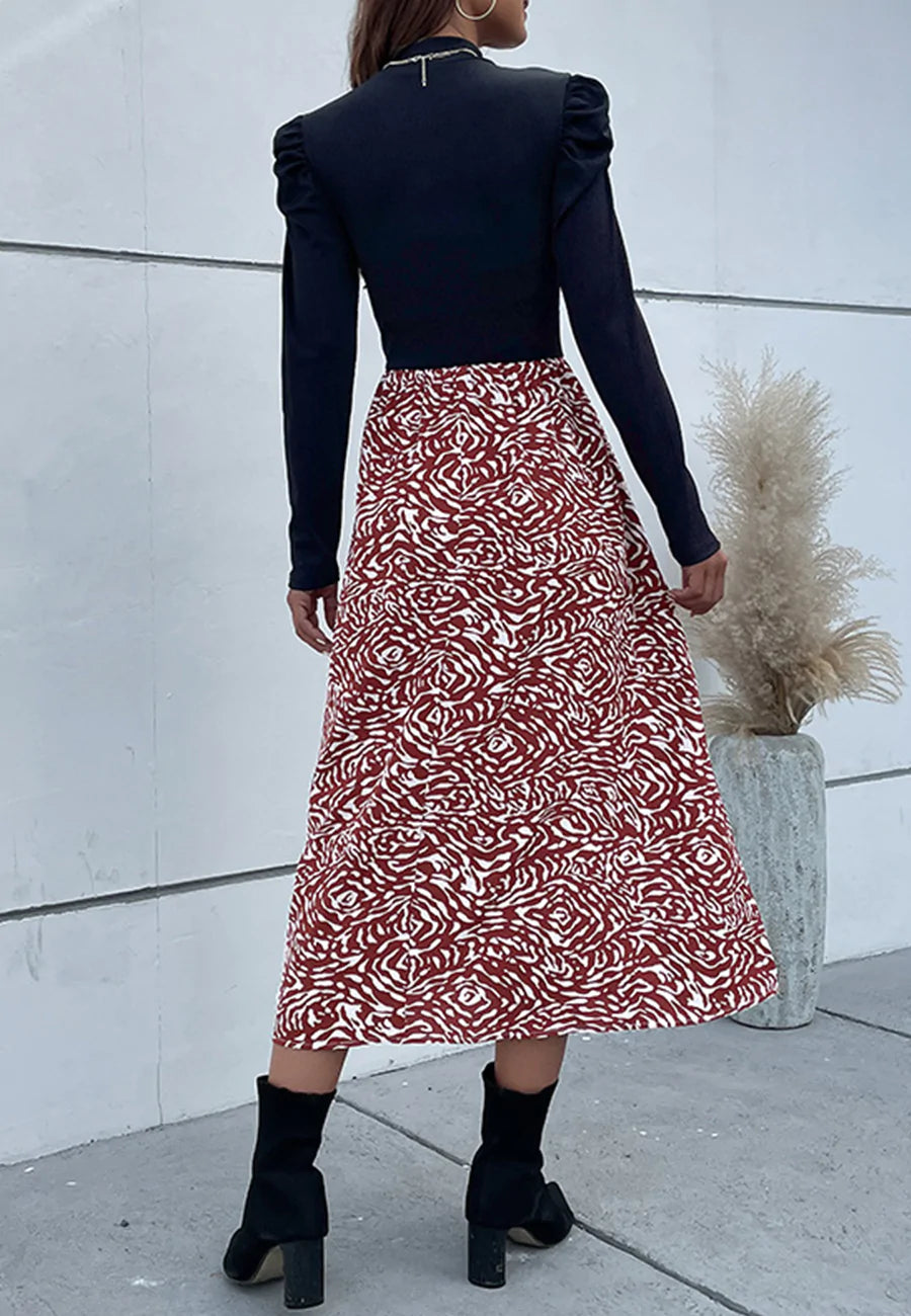 Two Tone Contrast Abstract Print Dress