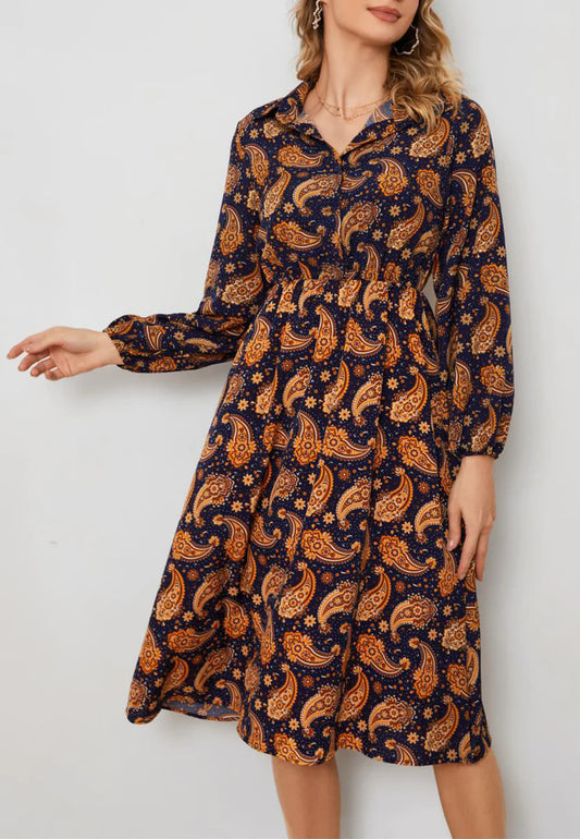 Paisley Print Button Front Dress
