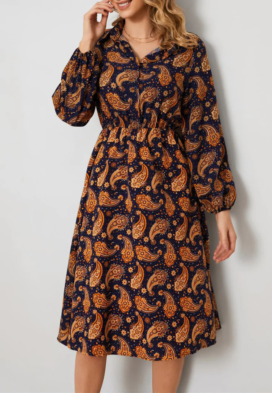 Paisley Print Button Front Dress