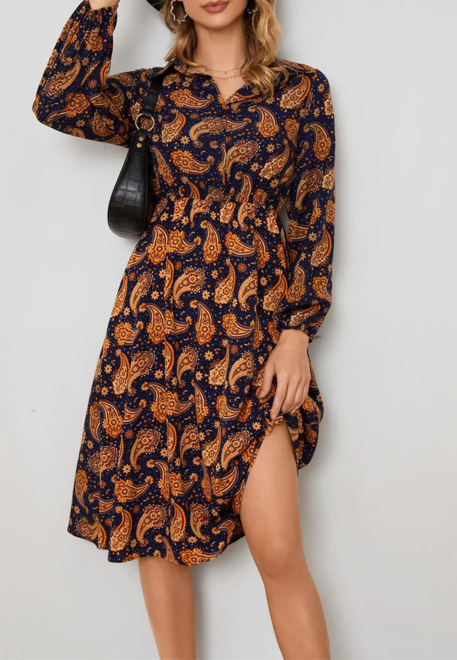Paisley Print Button Front Dress