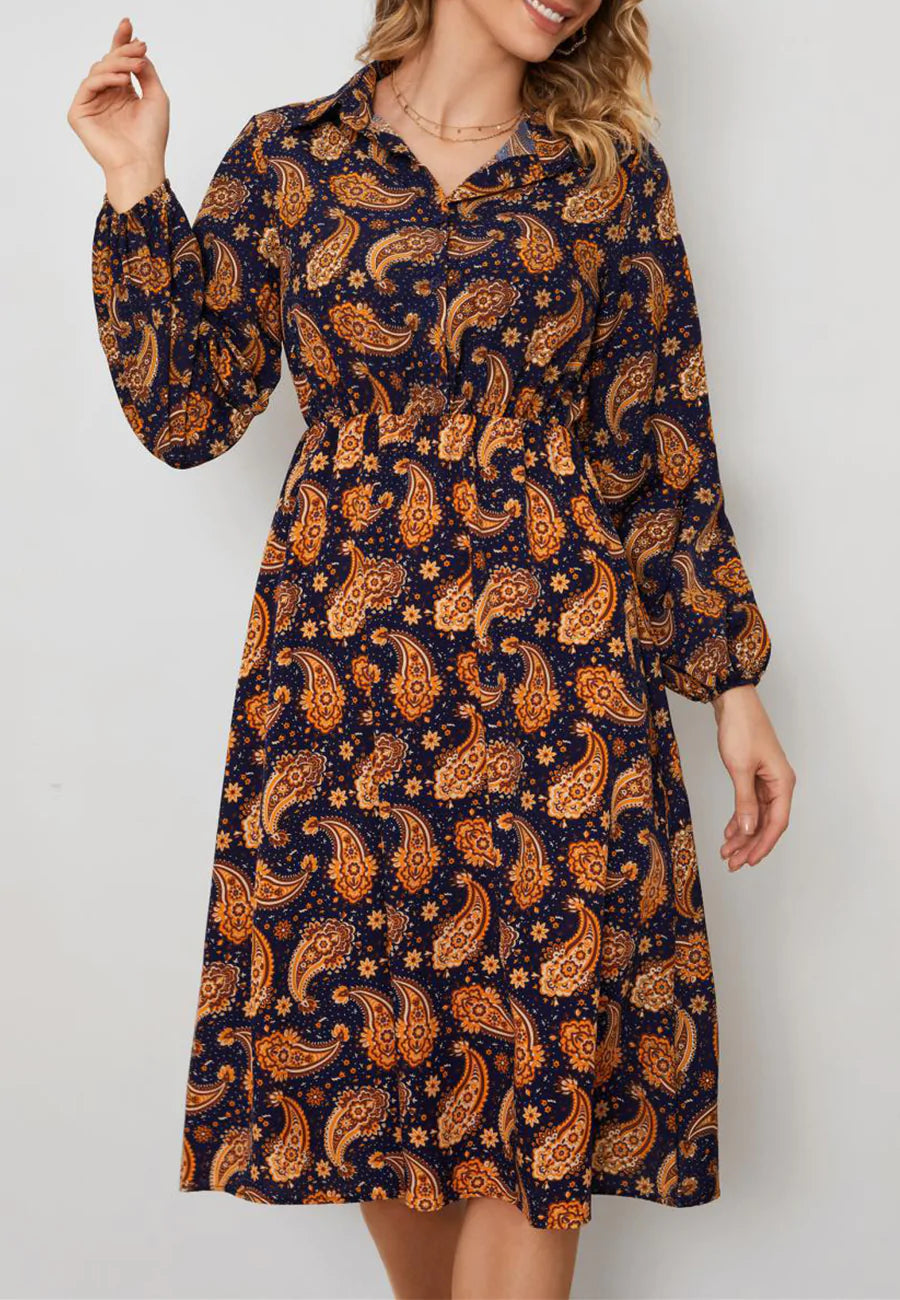 Paisley Print Button Front Dress