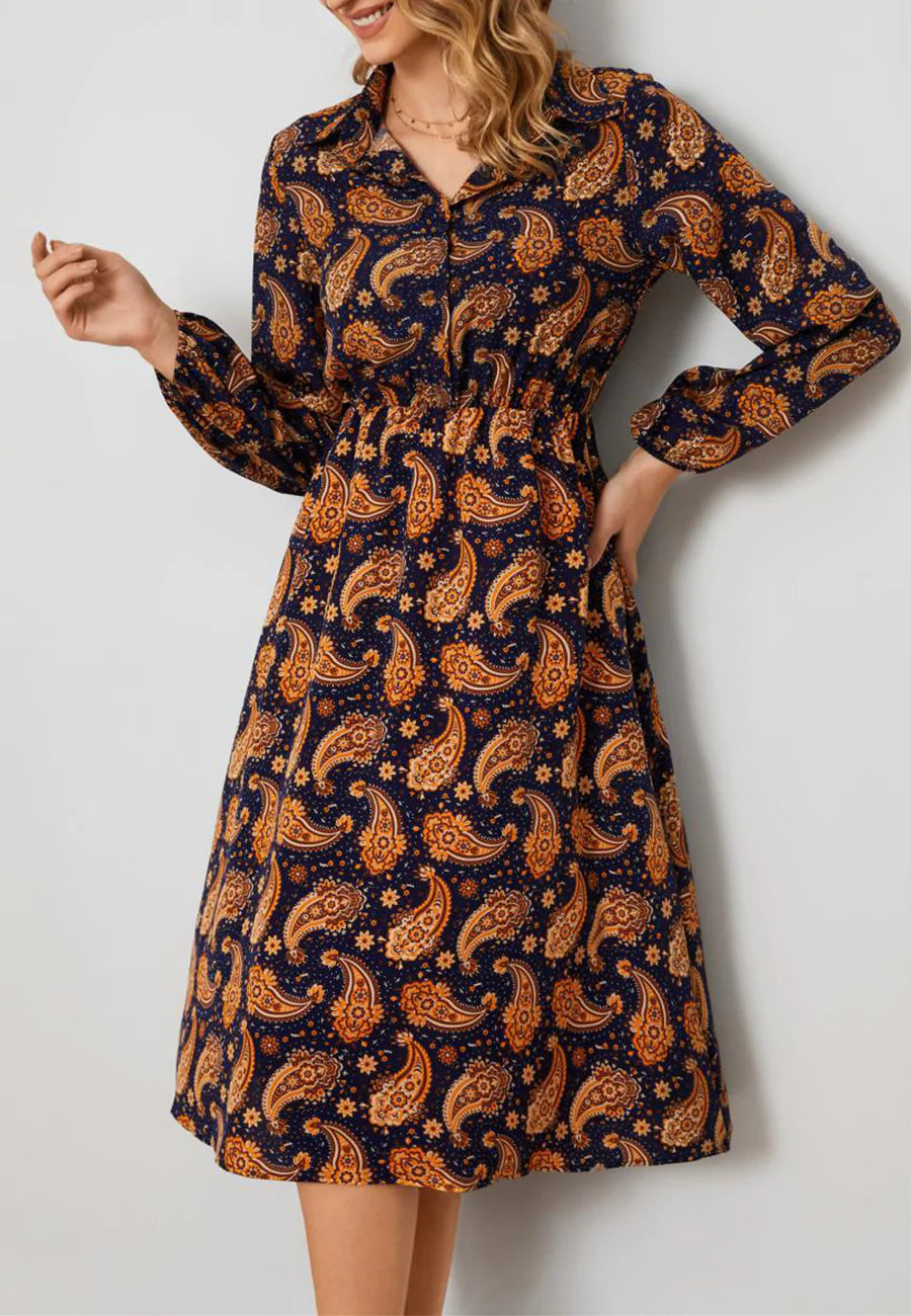 Paisley Print Button Front Dress