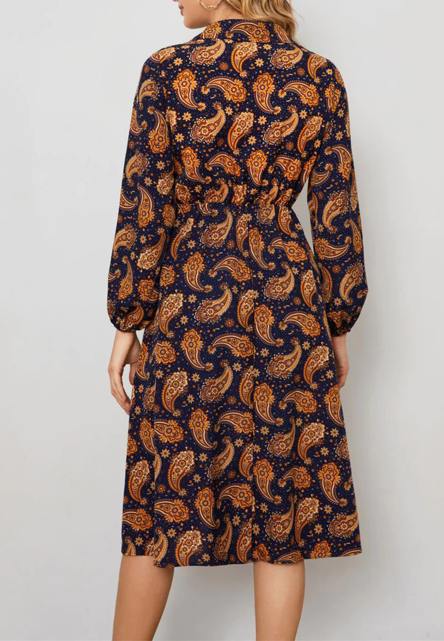 Paisley Print Button Front Dress