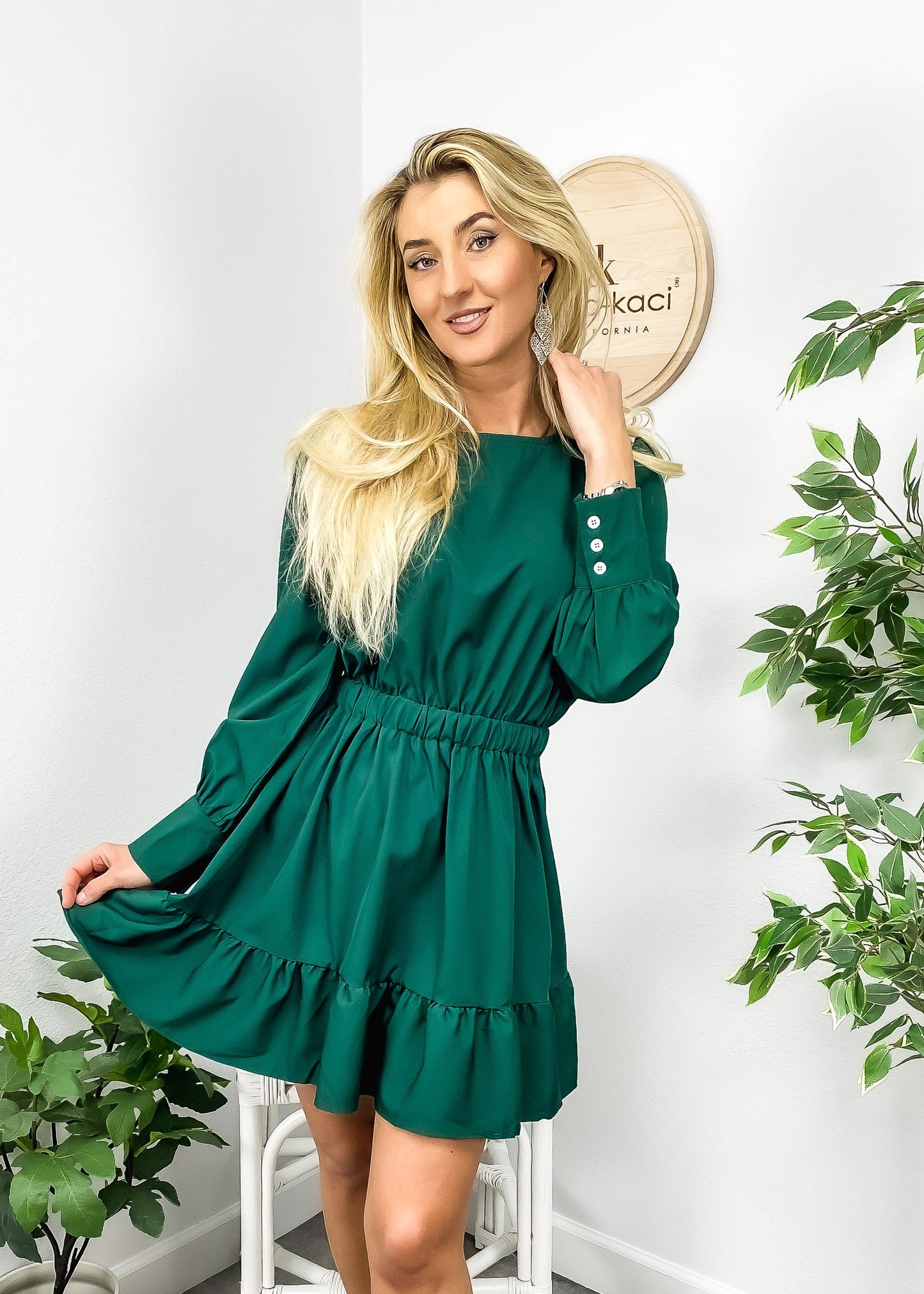 Solid Color Ruffle Hem Dress