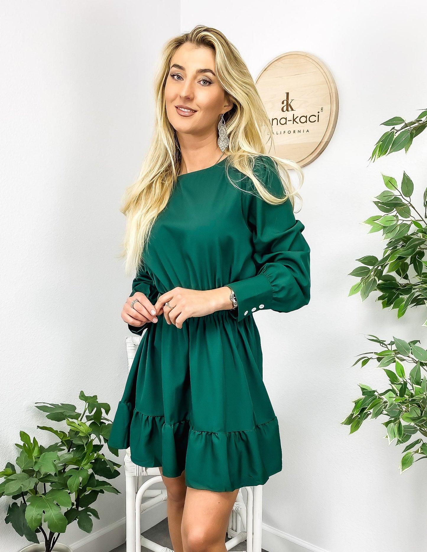 Solid Color Ruffle Hem Dress