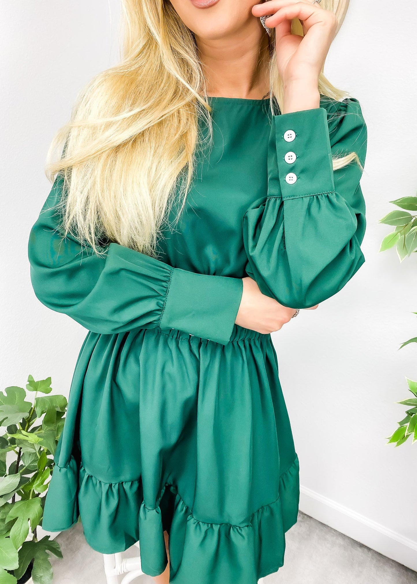 Solid Color Ruffle Hem Dress
