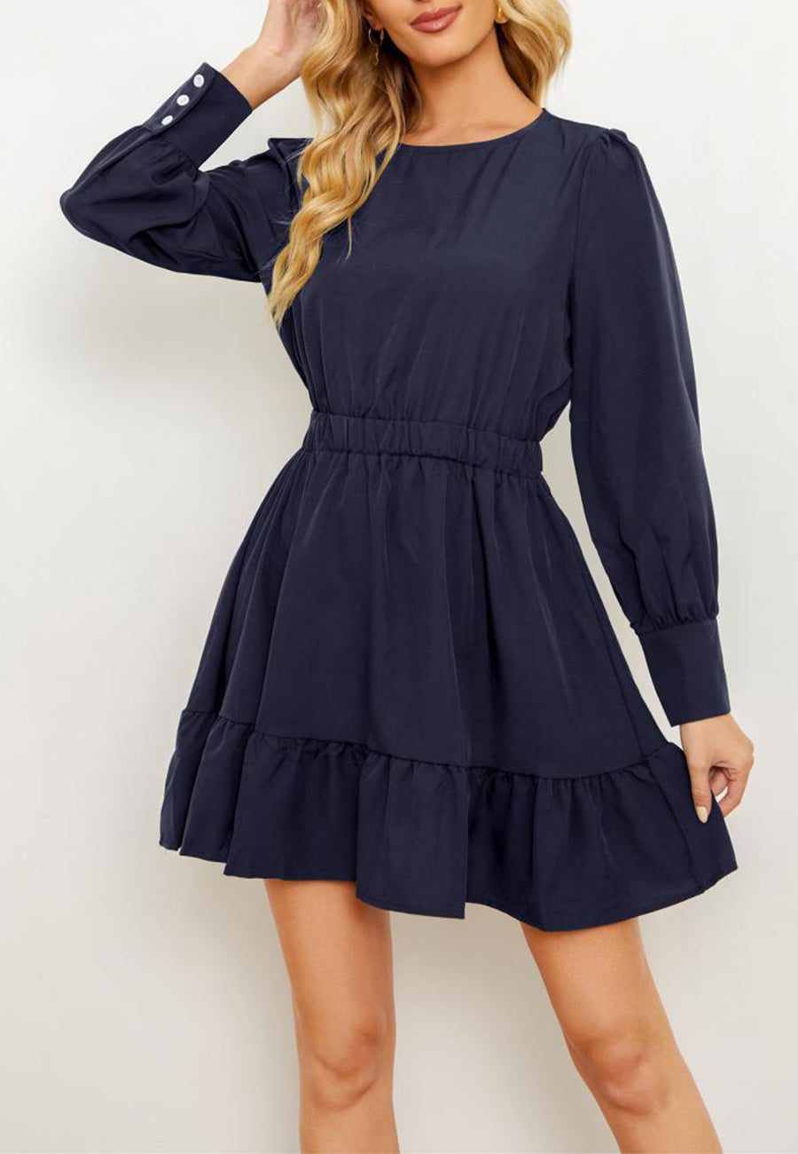 Solid Color Ruffle Hem Dress