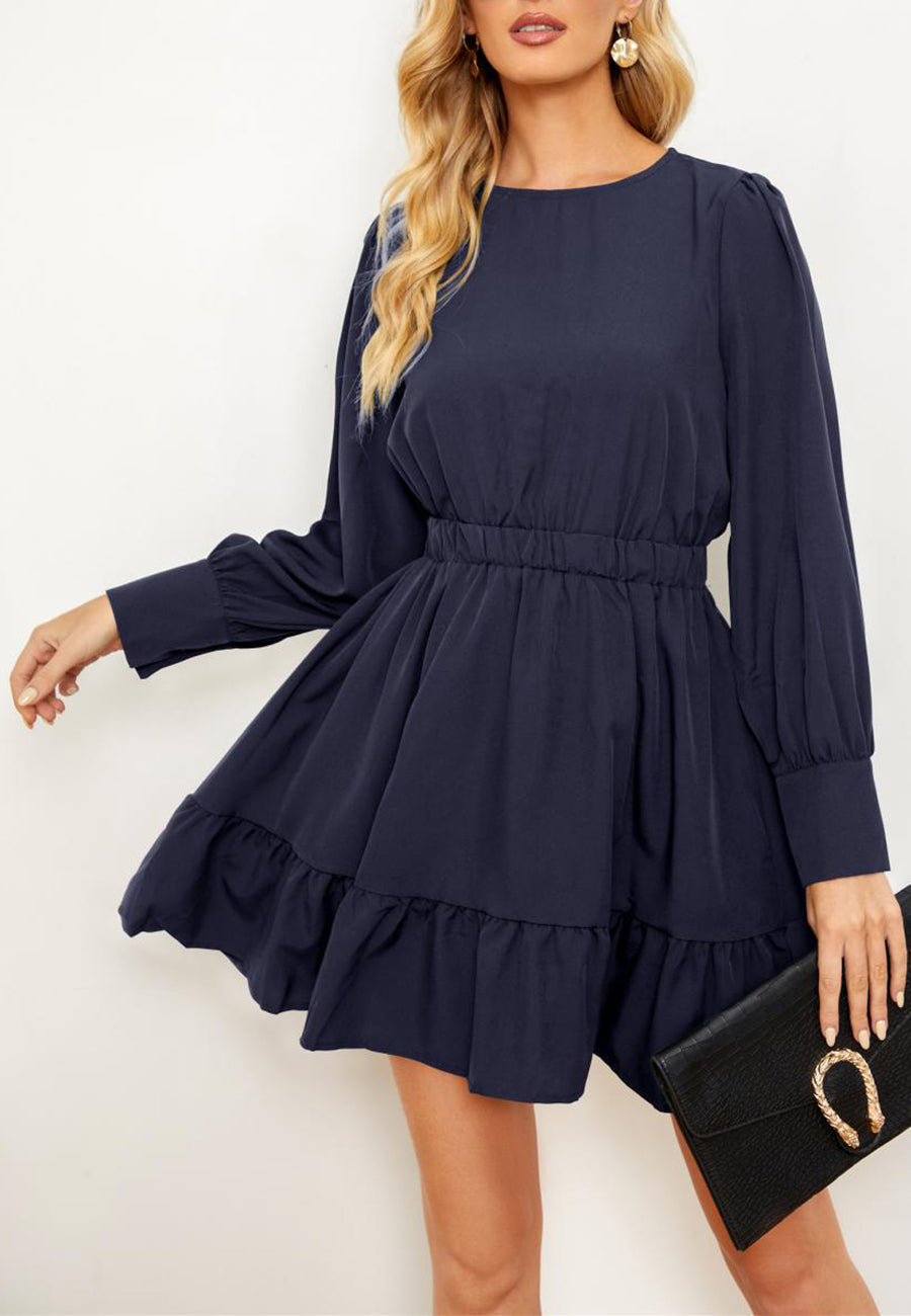 Solid Color Ruffle Hem Dress