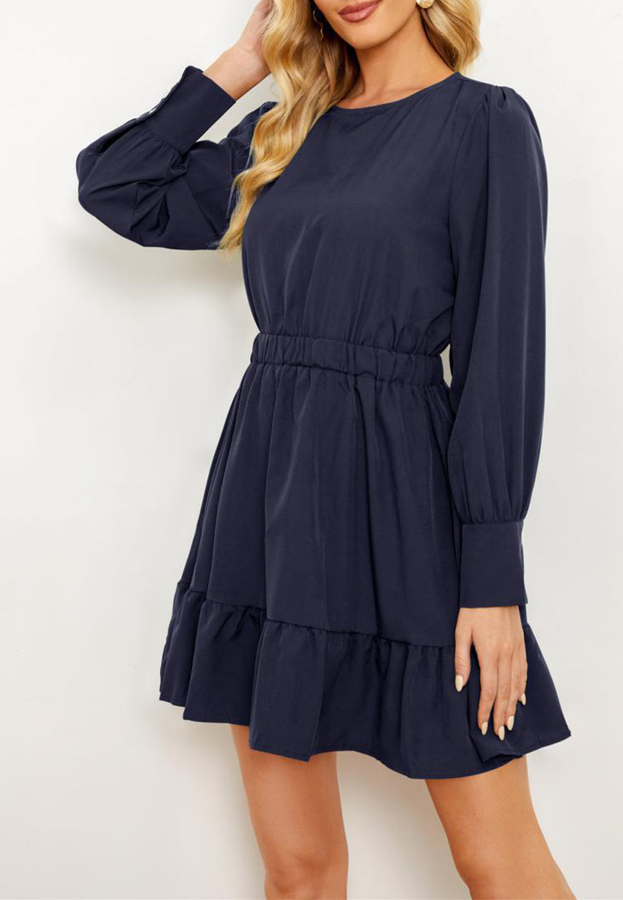 Solid Color Ruffle Hem Dress