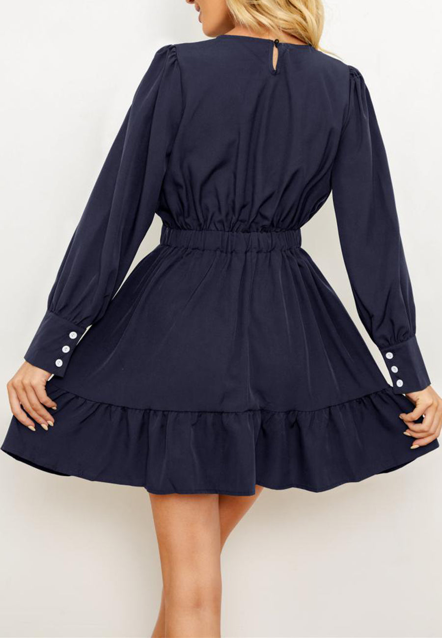 Solid Color Ruffle Hem Dress
