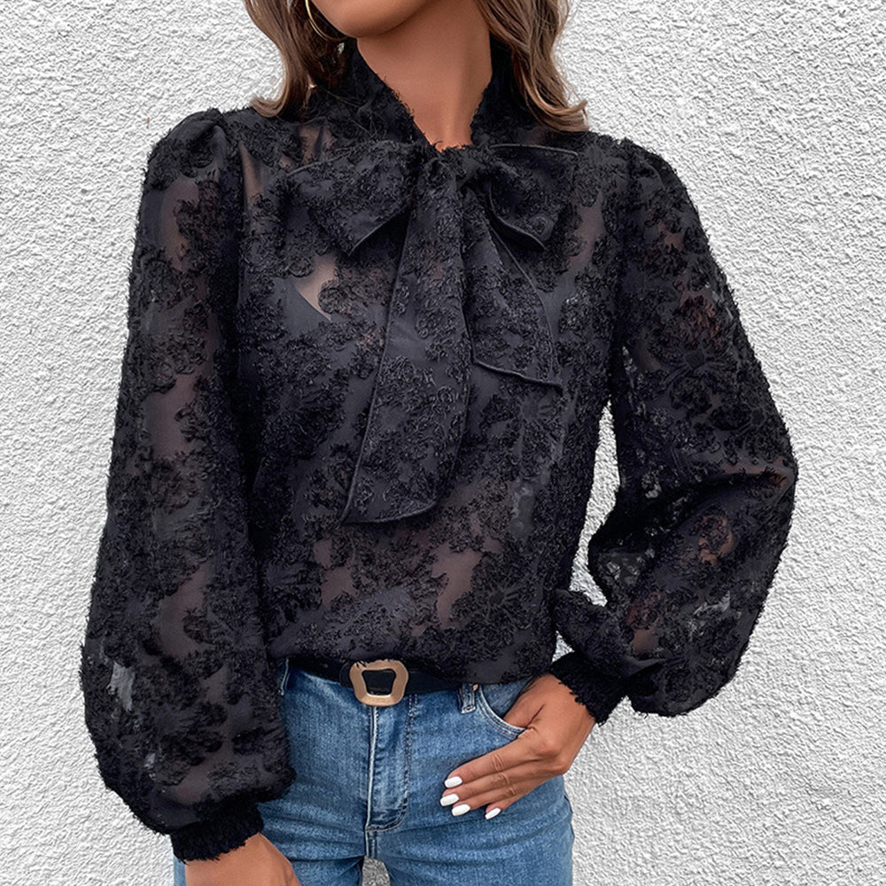 Textured Floral Mesh Blouse