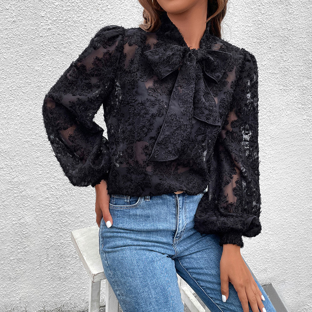 Textured Floral Mesh Blouse