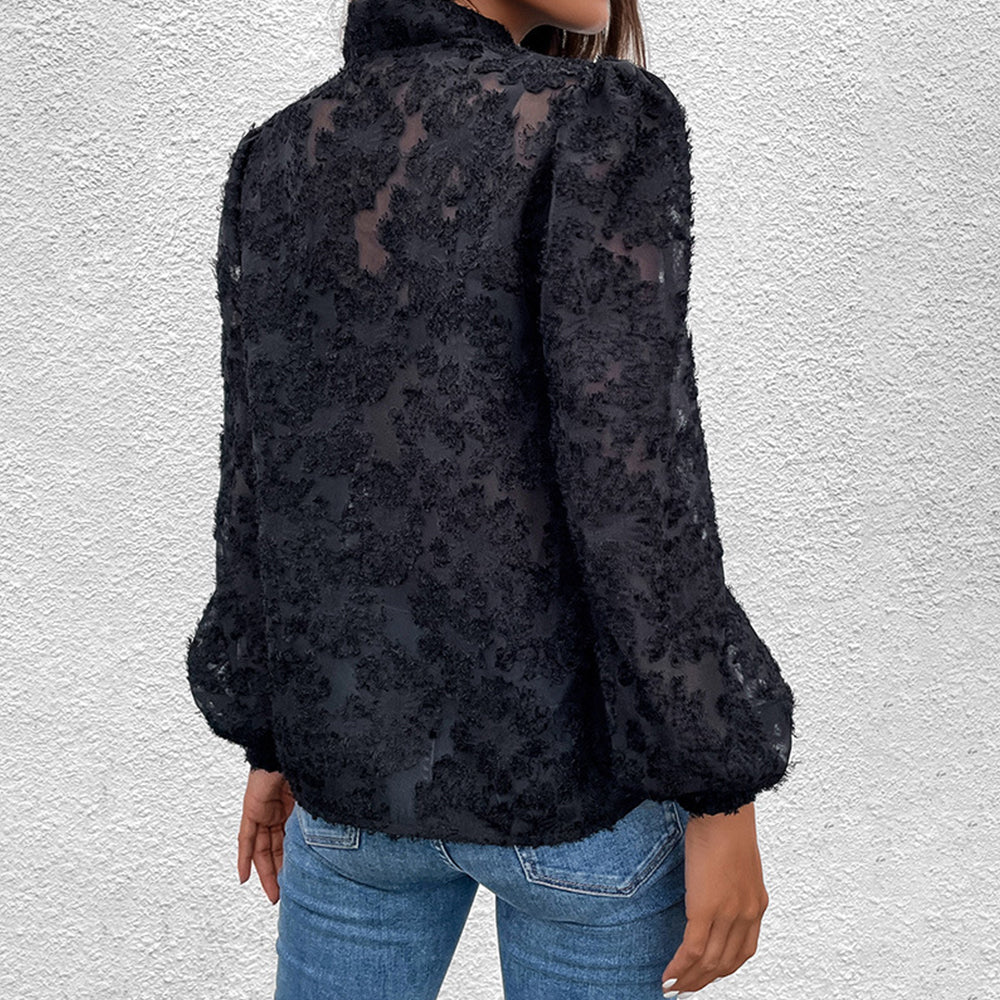 Textured Floral Mesh Blouse