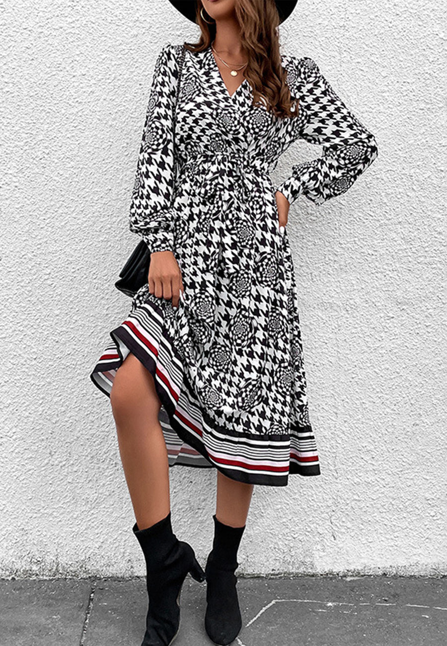 Abstract Houndstooth Print Dress