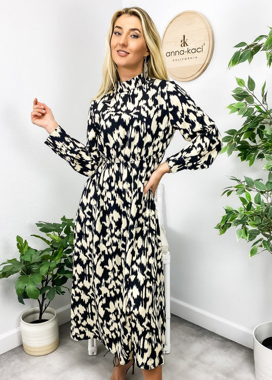 Abstract Print Long Sleeve Dress