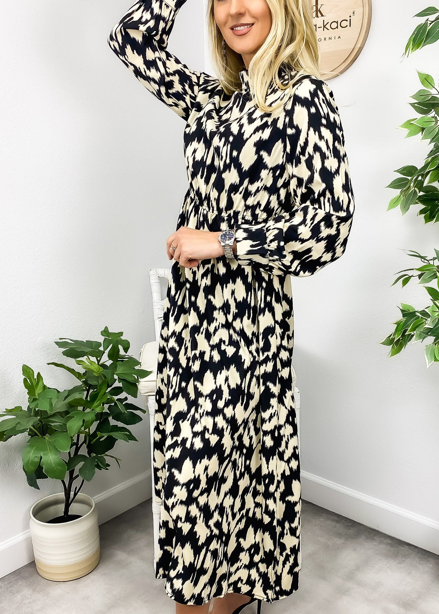 Abstract Print Long Sleeve Dress