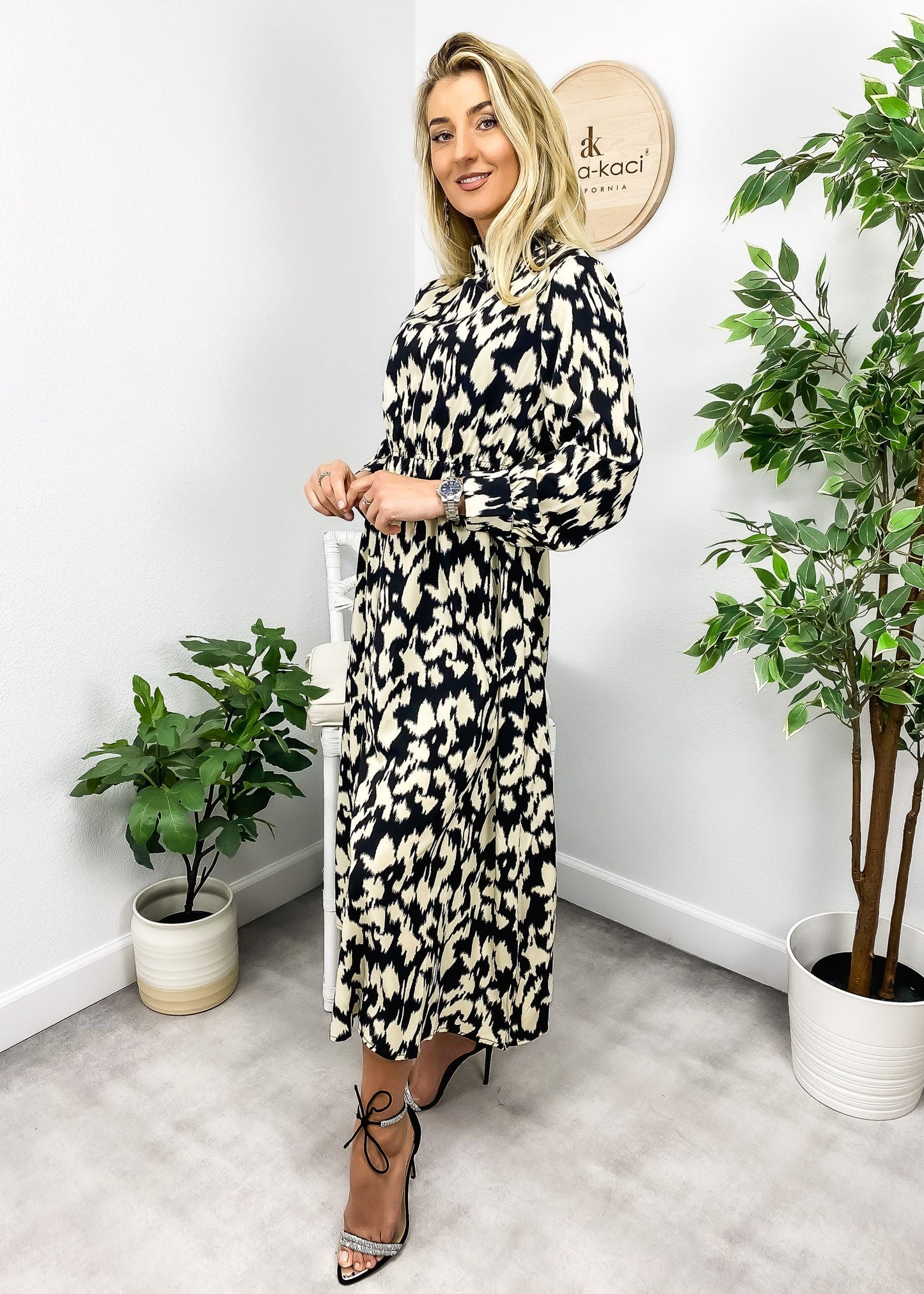 Abstract Print Long Sleeve Dress