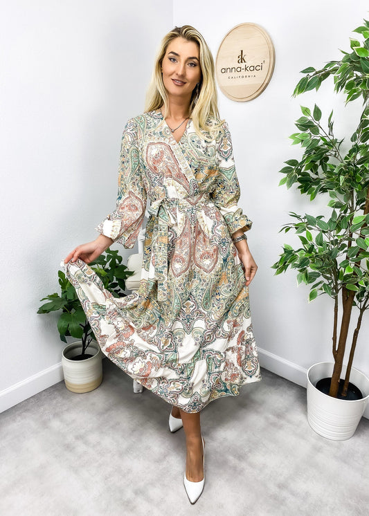 Multicolor Paisley Print Wrap Dress