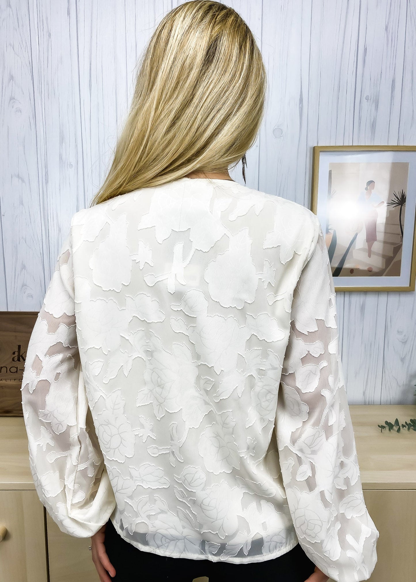 Ruffle Front Textured Floral Blouse