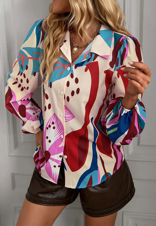 Multicolor Abstract Print Button Shirt
