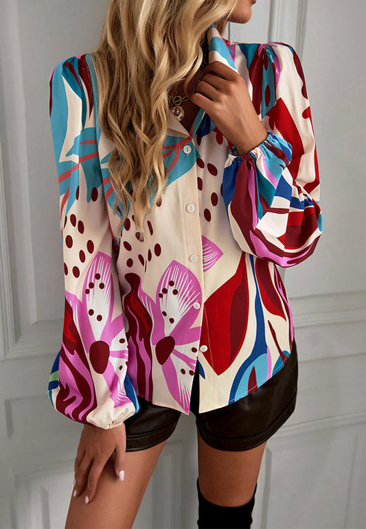 Multicolor Abstract Print Button Shirt