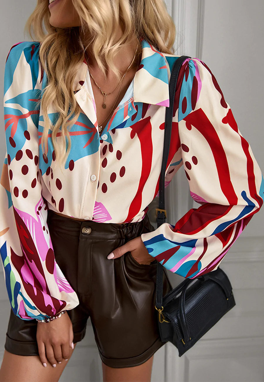 Multicolor Abstract Print Button Shirt