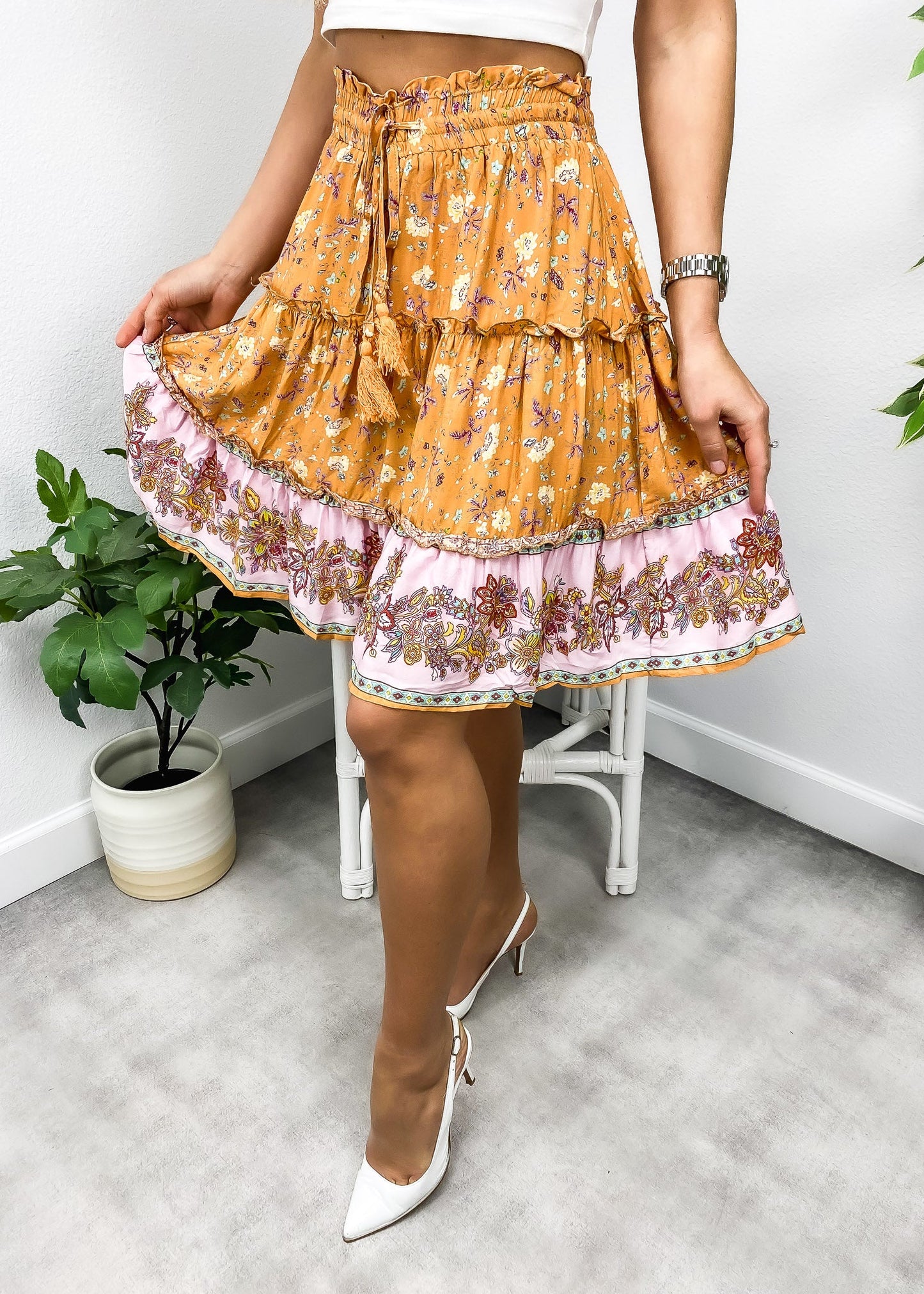 Bohemian Floral Print Skirt