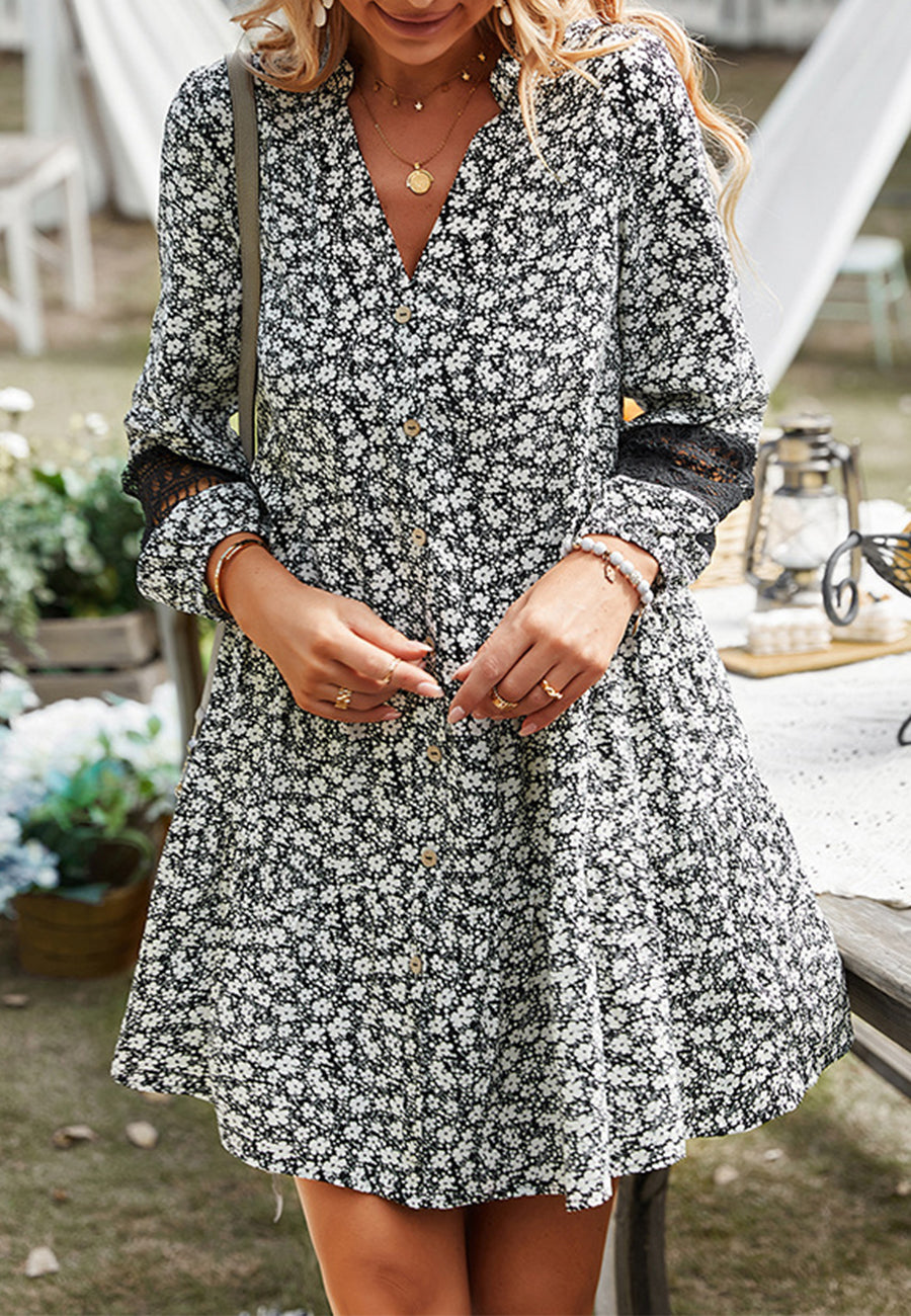 Lace Detail Sleeve Floral Dress