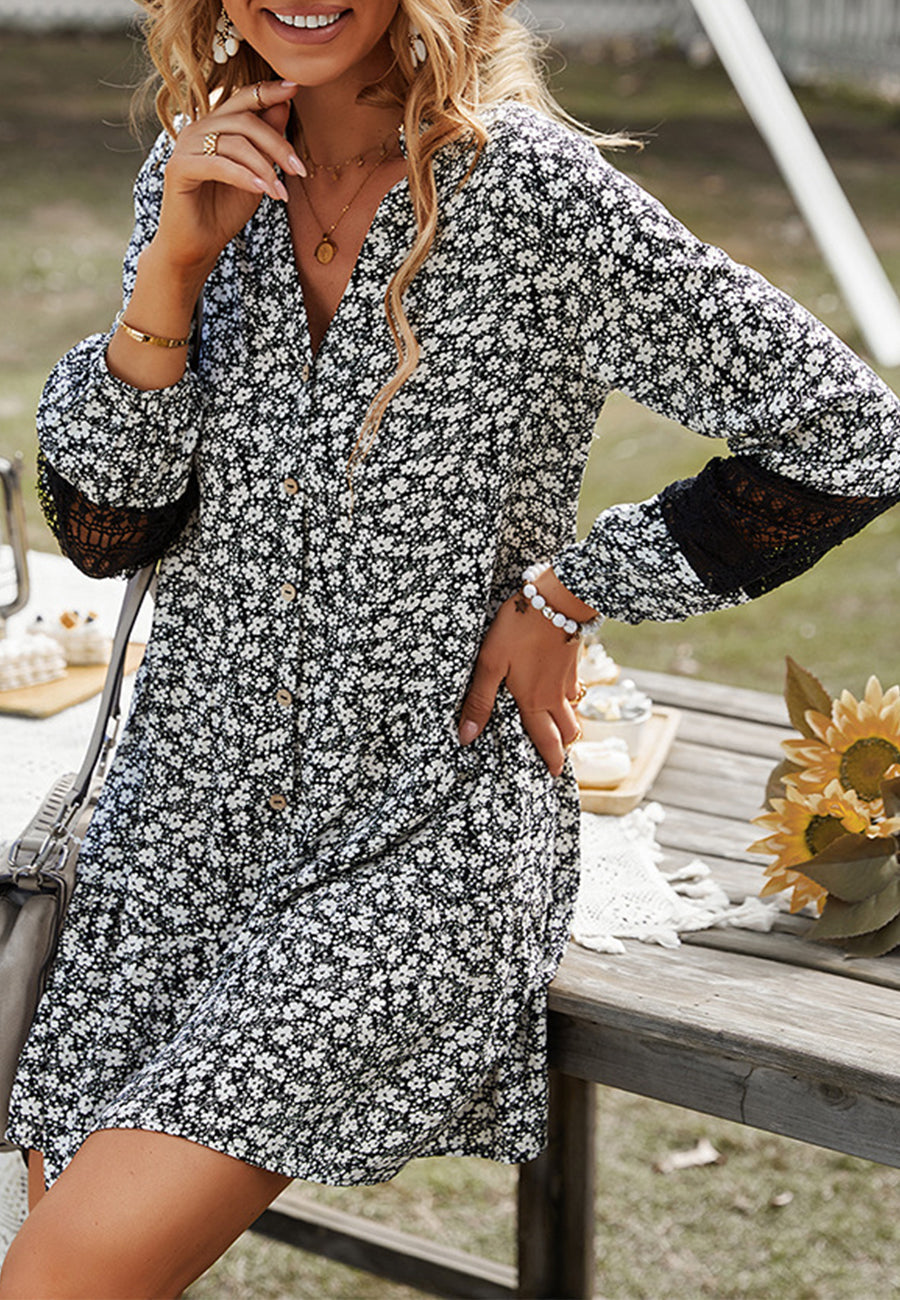 Lace Detail Sleeve Floral Dress