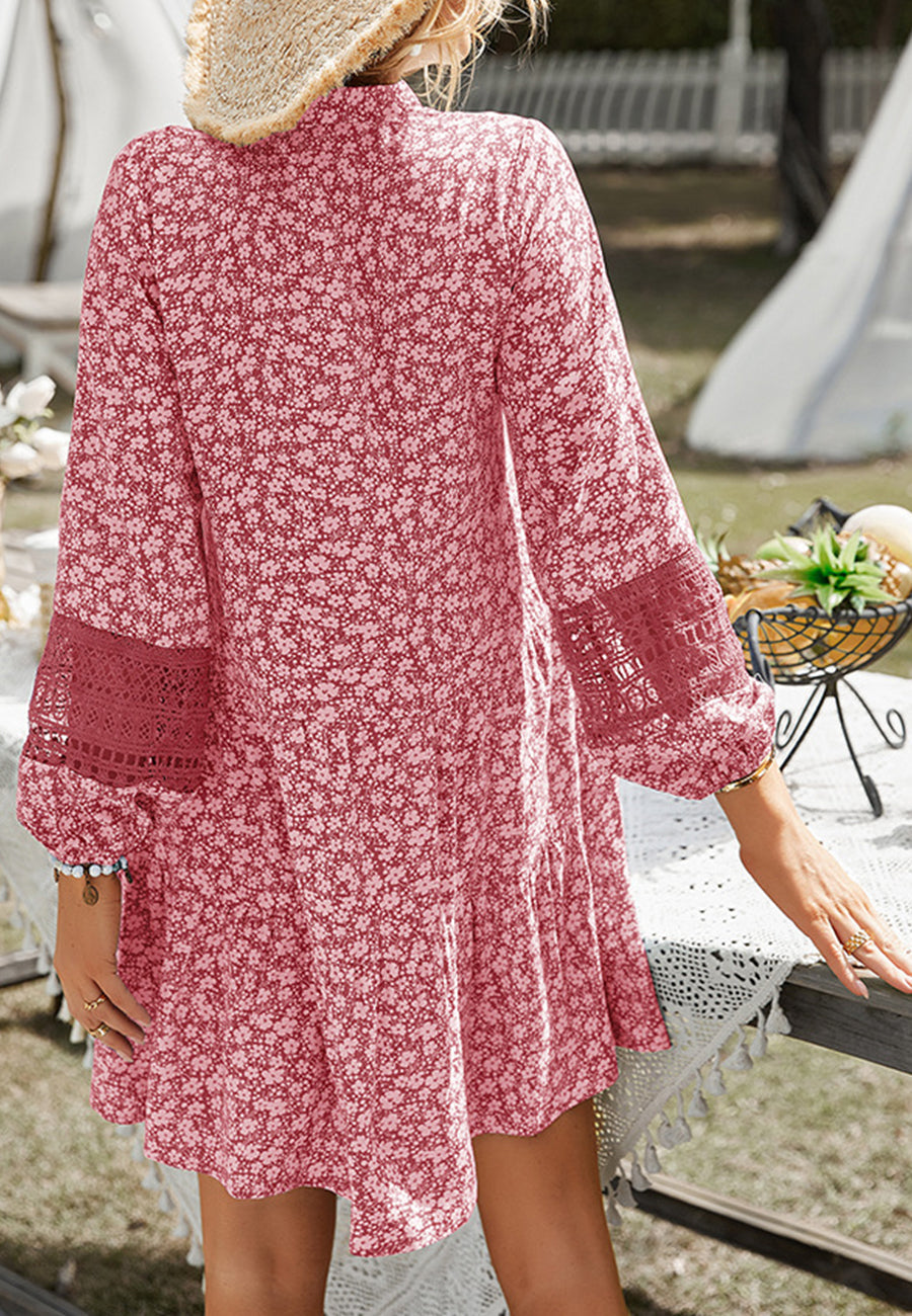 Lace Detail Sleeve Floral Dress