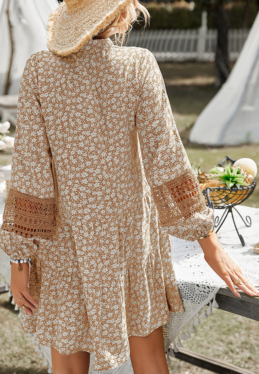 Lace Detail Sleeve Floral Dress