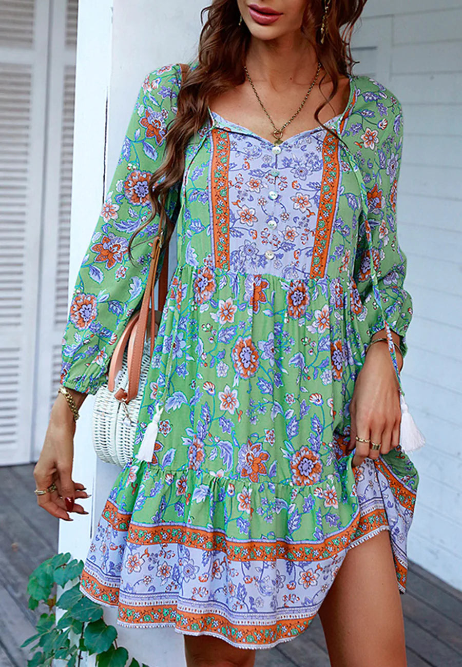 Tassel Tie Floral Boho Dress