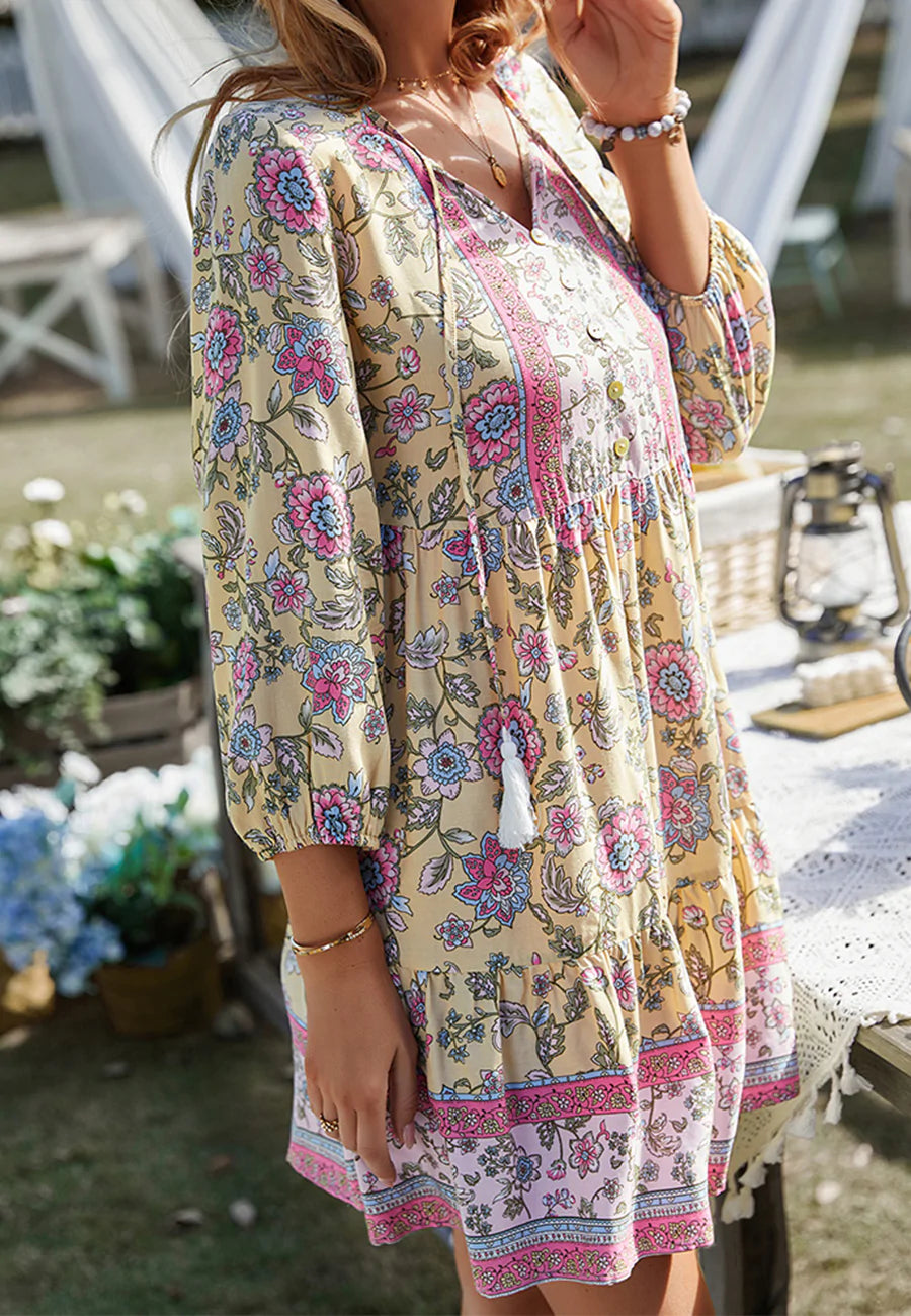 Tassel Tie Floral Boho Dress
