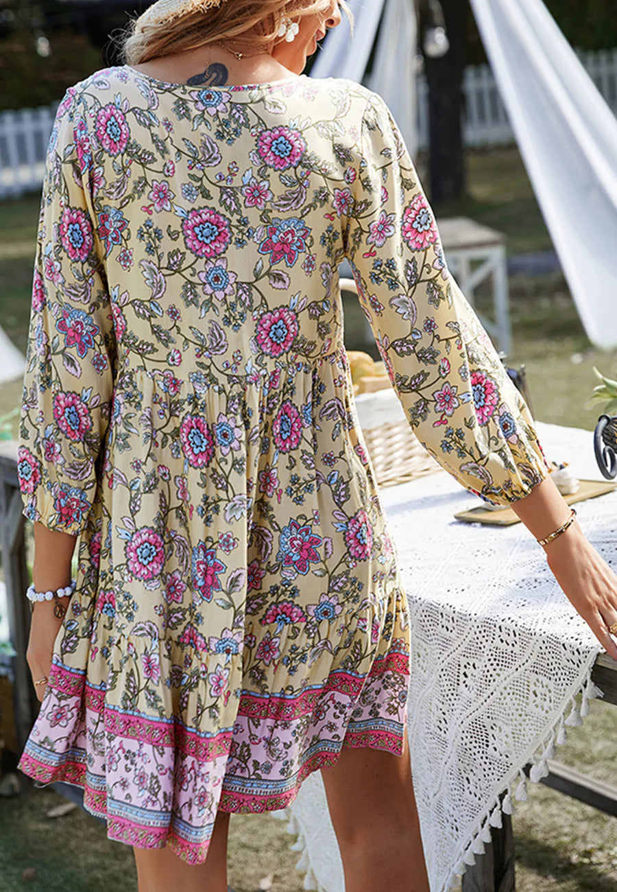 Tassel Tie Floral Boho Dress