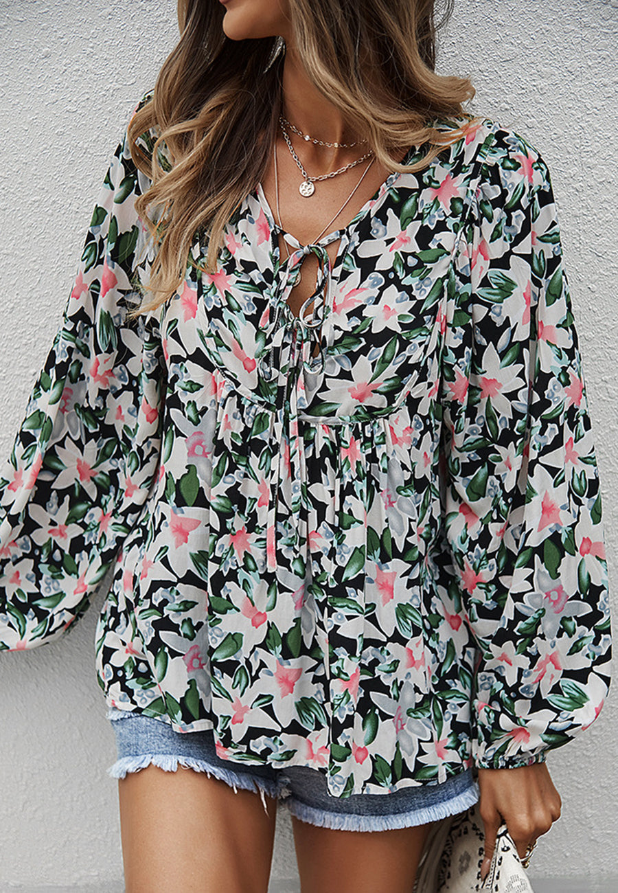 Double Tie Front Floral Blouse