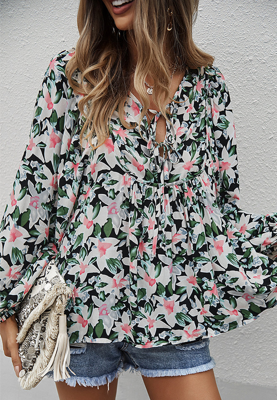 Double Tie Front Floral Blouse