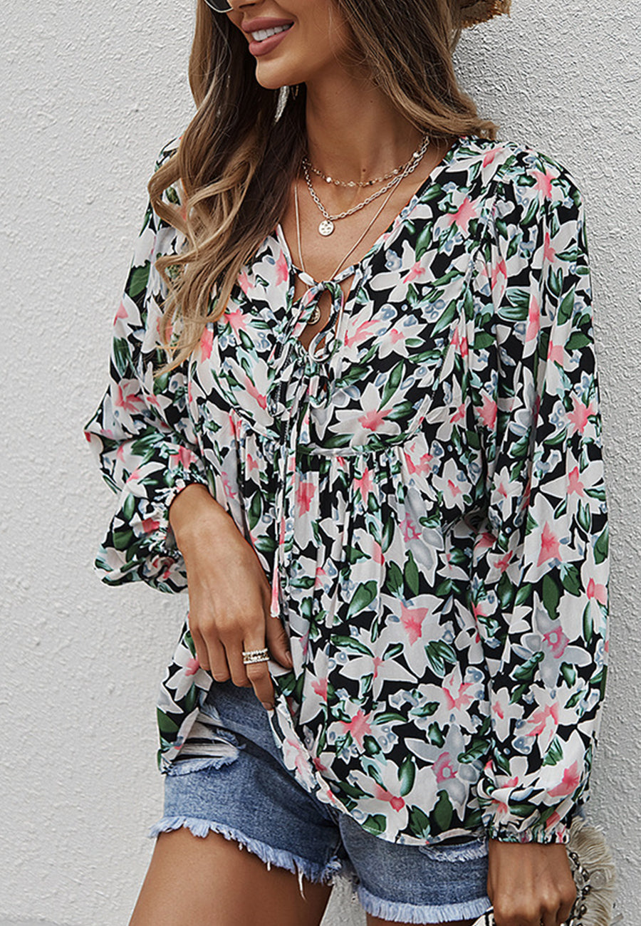 Double Tie Front Floral Blouse