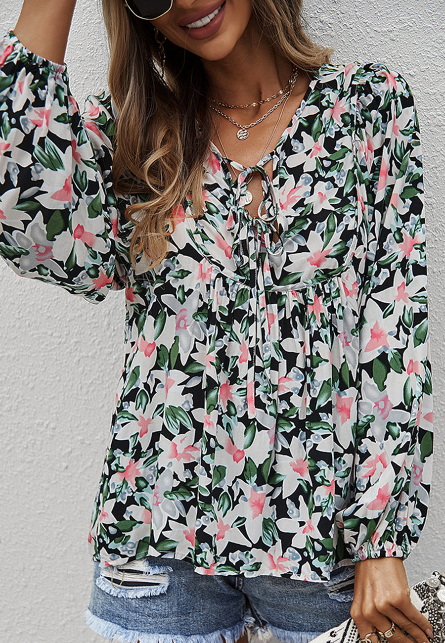 Double Tie Front Floral Blouse