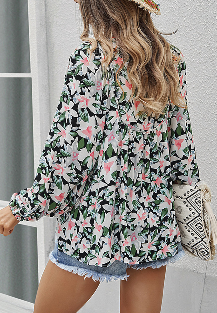 Double Tie Front Floral Blouse