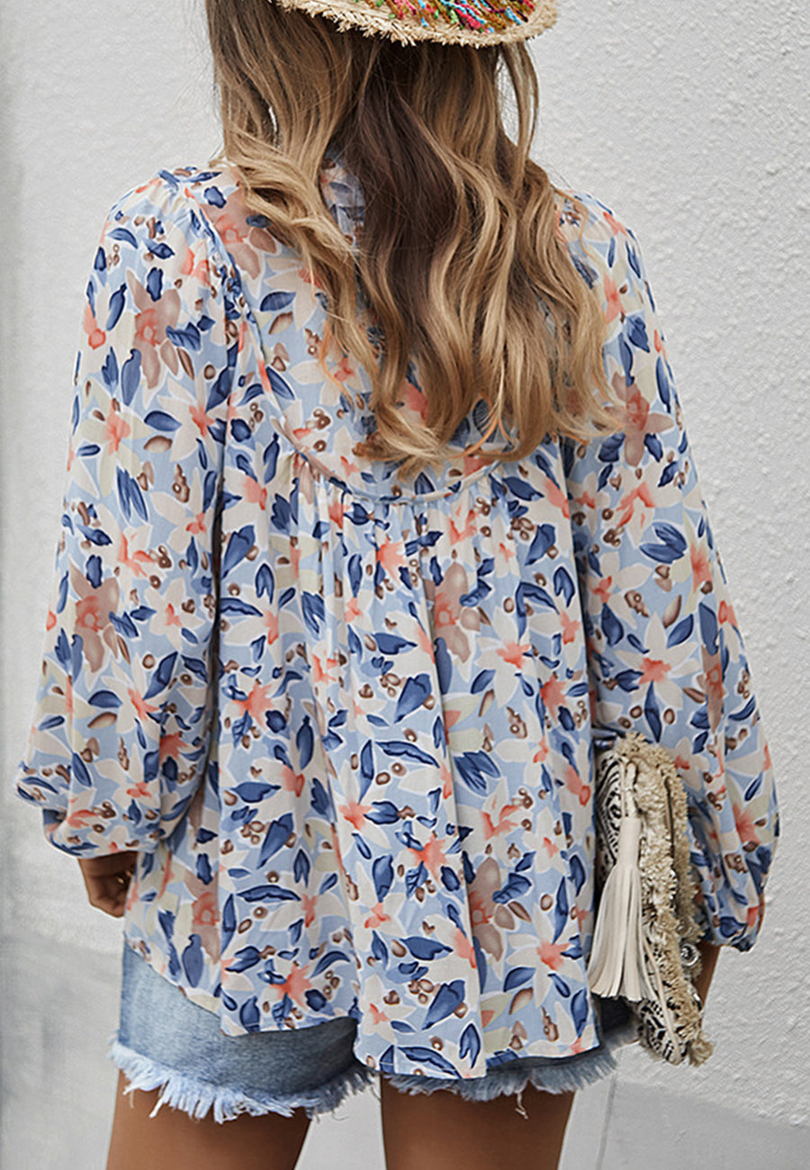 Double Tie Front Floral Blouse